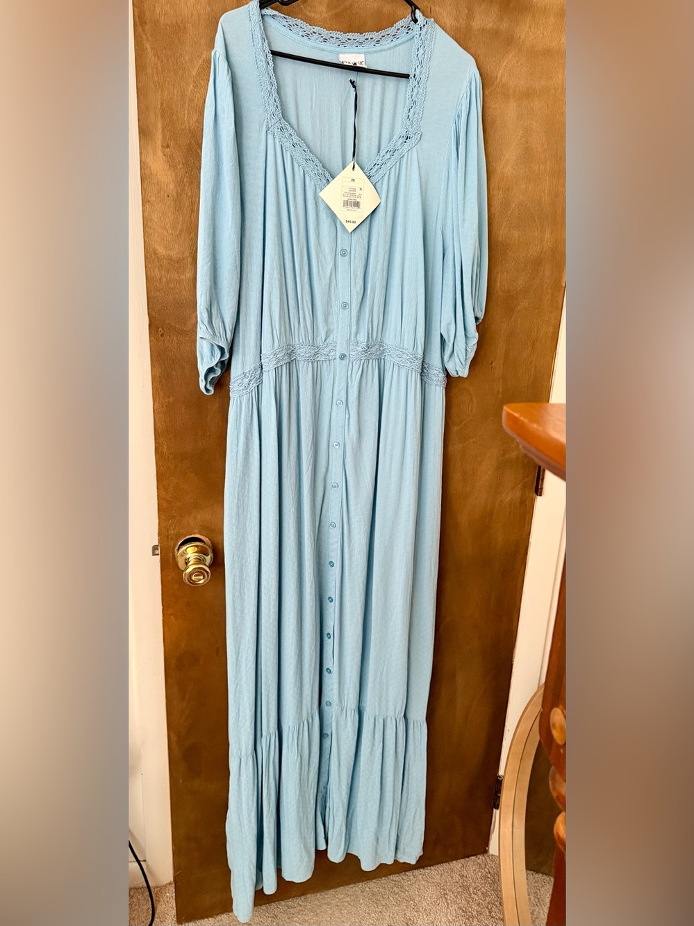 Ava & Viv Light Blue Button-Front Maxi Dress with Lace Waist